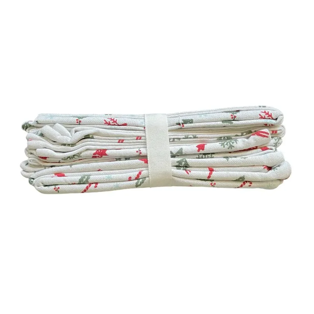 Shabby Chic Christmas Dinner Napkins Set of 6 Reindeer Candy Cane Holly 18x18